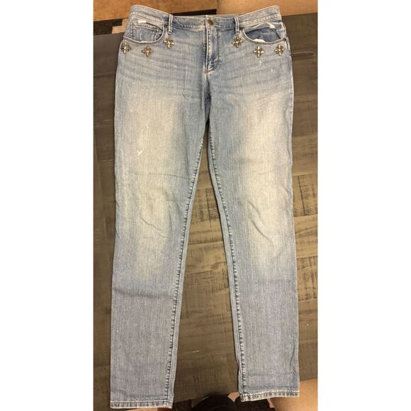 Loft Relaxed Skinny Rhinestone Pocket Detail Jeans Sz 8T - Picture 5 of 14